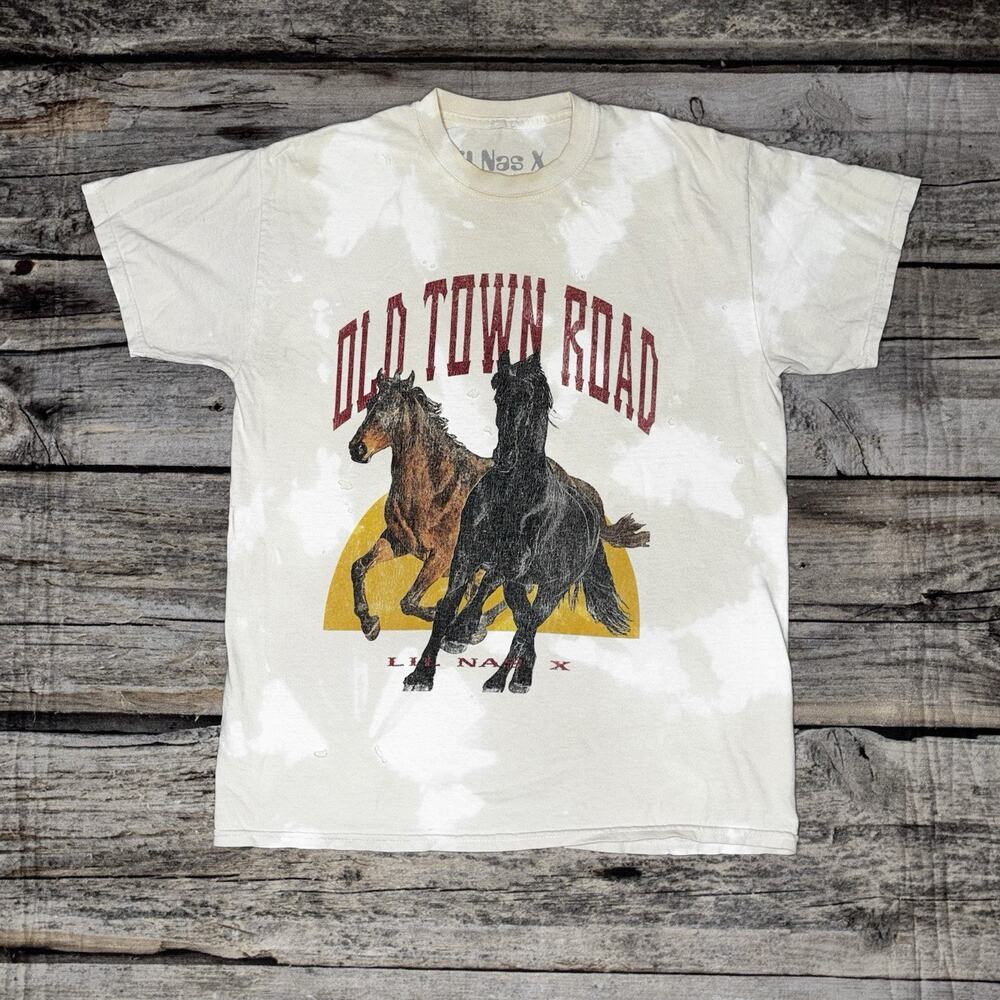 Lil Nas X Old Town Road Distressed T-Shirt Beige Adult Size S/M